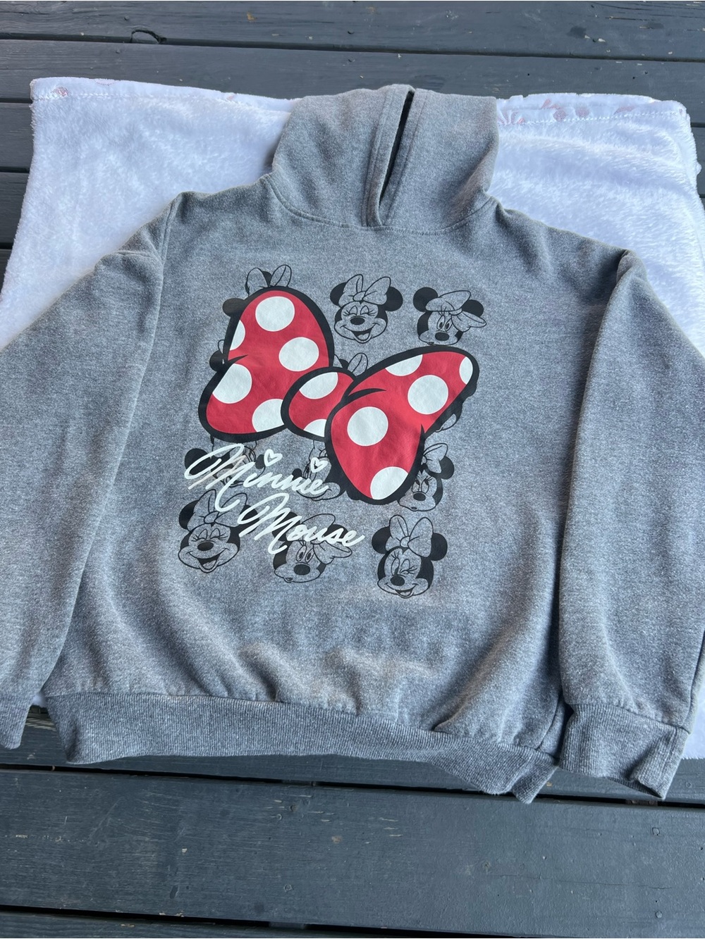 Disney Gray Hoodie with Red Minnie Bow Graphic